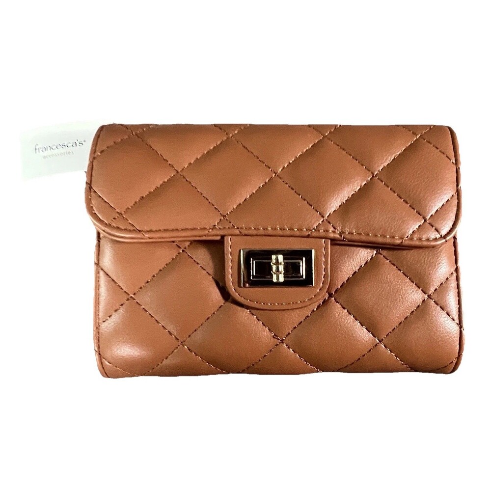 Francesca’s Tan Brenda Quilted Turn Lock Wallet NWT
